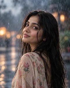 Close-Up Rain Face Portrait