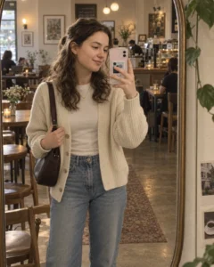Aesthetic Cafe Mirror Selfie Prompt for Girls