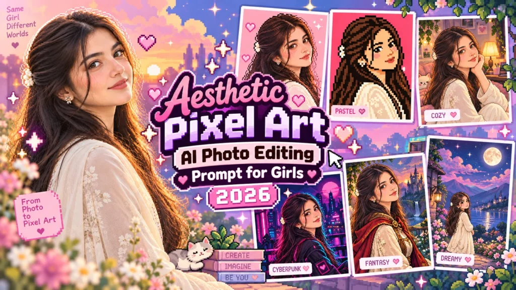 Aesthetic Pixel Art AI Photo Editing Prompt for Girls 2026