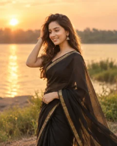 Black Saree Golden Sunset Prompt