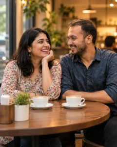 Cafe Laughing Couple Prompt