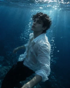 Deep Blue Underwater Portrait Prompt for Boys