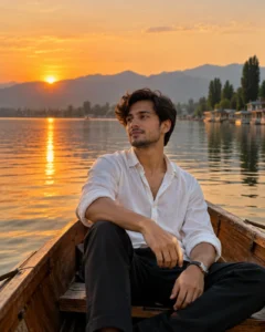 Golden Hour Wooden Boat Portrait Prompt