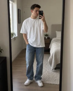 Minimal Bedroom Mirror Selfie Prompt for Boys