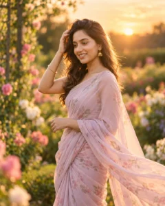 Pastel Saree Golden Hour Portrait Prompt