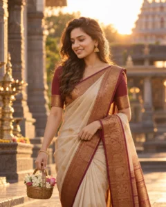 Silk Saree Temple Courtyard Prompt