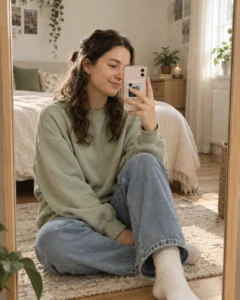 Soft Girl Bedroom Mirror Selfie Prompt