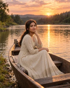 Sunset River Boat Portrait